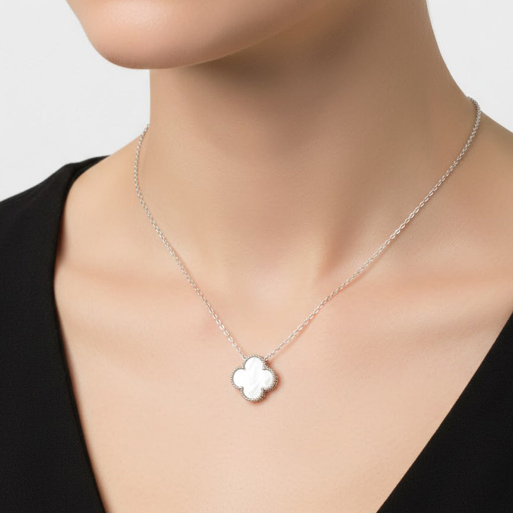 Collar Inspirado Van C Flor Grande con Piedras Naturales Plata .925 con Baño de Rodio