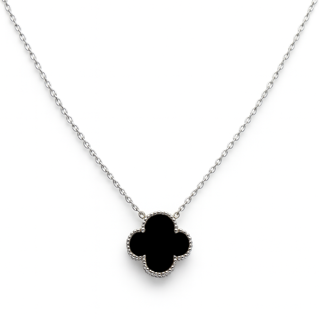 Collar Inspirado Van C Flor Grande con Piedras Naturales Plata .925 con Rodio