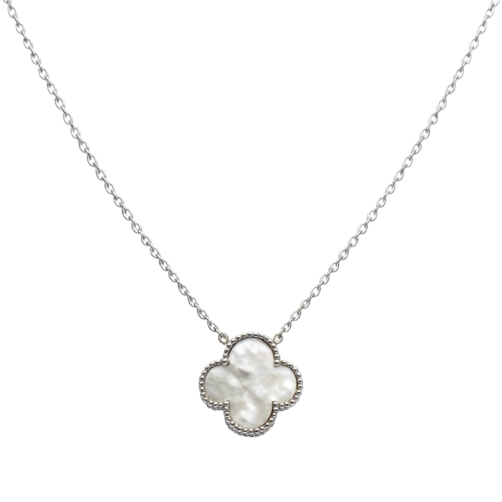 Collar Inspirado Van C Flor Grande con Piedras Naturales Plata .925 con Rodio