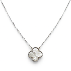 Collar Inspirado Van C Flor Grande con Piedras Naturales Plata .925 con Rodio