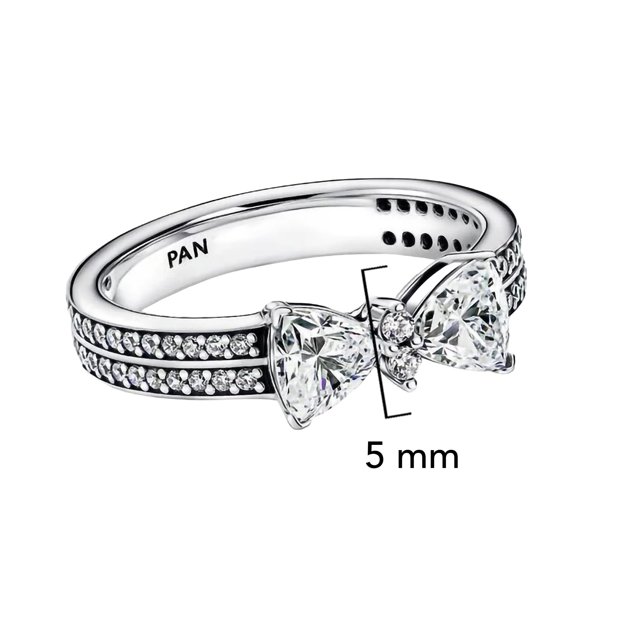 Anillo Pan 1:1 Moño de Circonias con Doble Banda, Plata .925