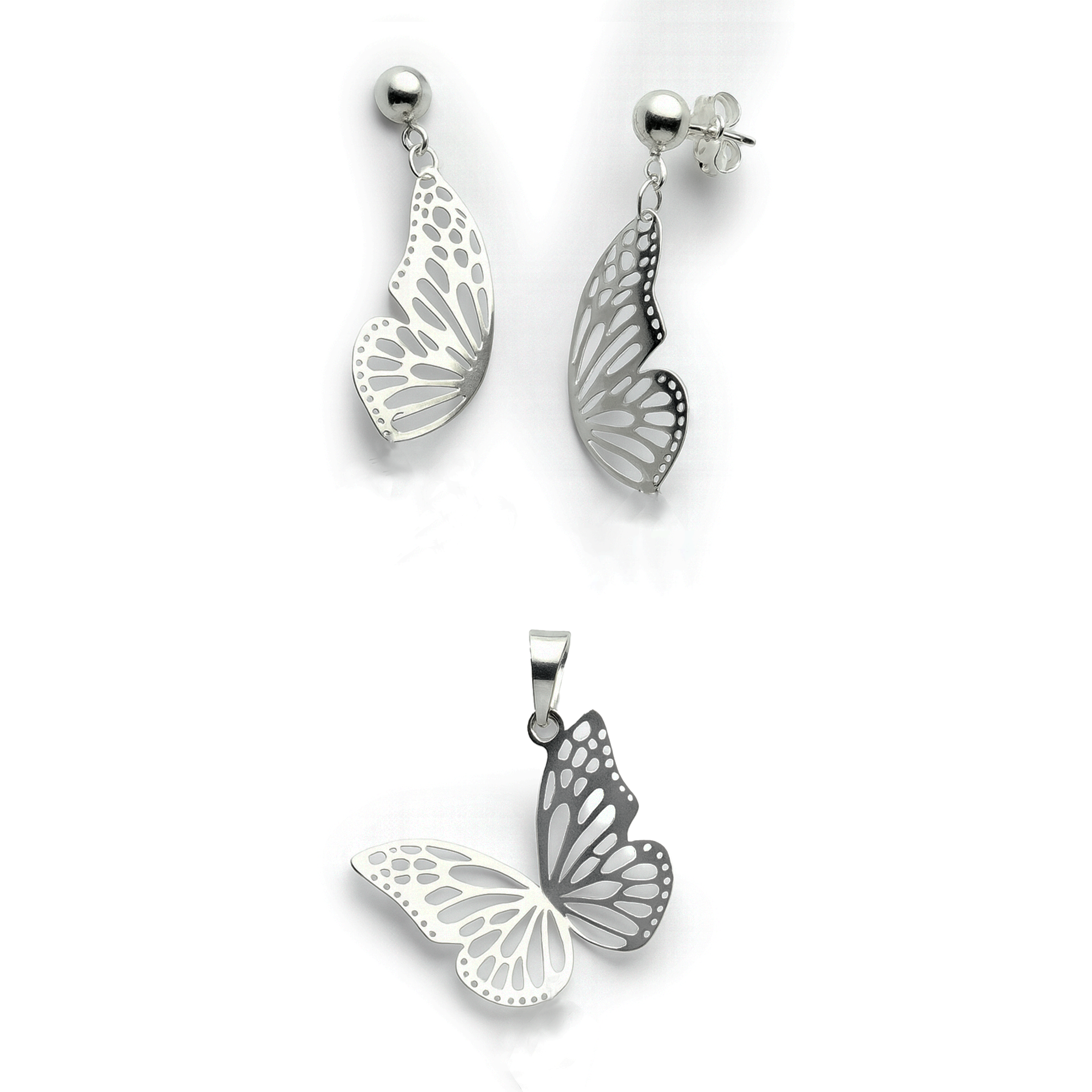 Juego Mariposa Grande Calada Lisa Plata .925