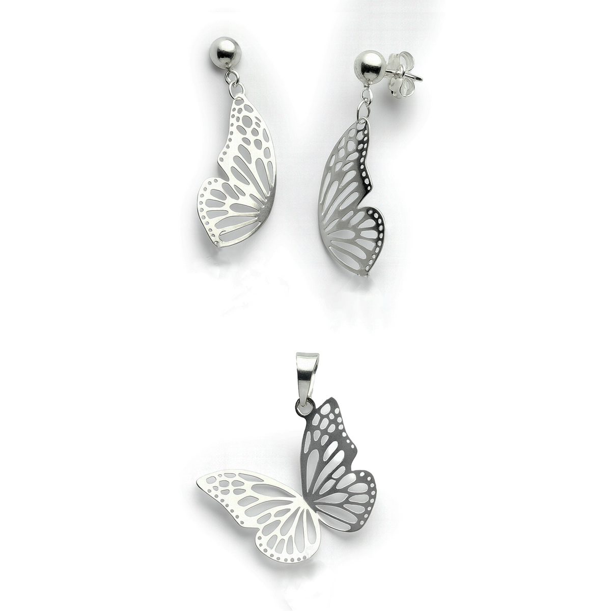 Juego Mariposa Grande Calada Lisa Plata .925