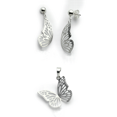 Juego Mariposa Grande Calada Lisa Plata .925