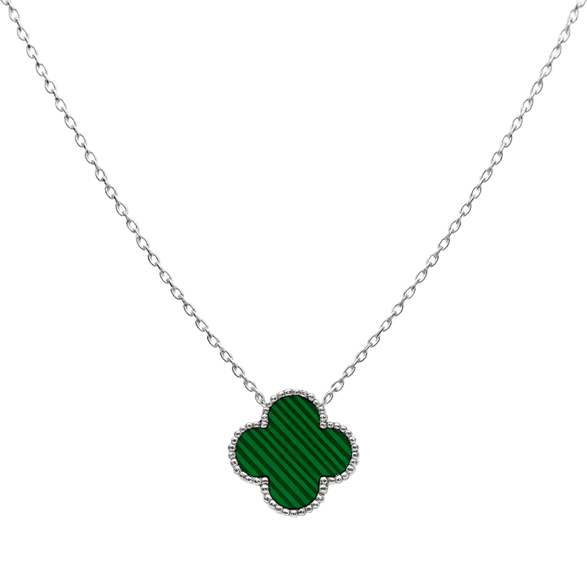 Collar Inspirado Van C Flor Grande con Piedras Naturales Plata .925 con Rodio
