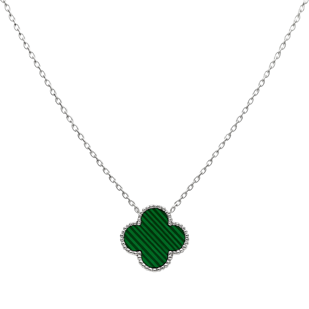 Collar Inspirado Van C Flor Grande con Piedras Naturales Plata .925 con Baño de Rodio