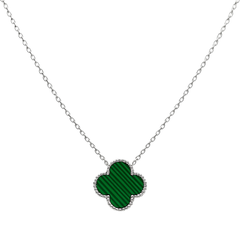 Collar Inspirado Van C Flor Grande con Piedras Naturales Plata .925 con Rodio