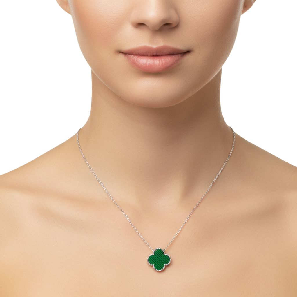 Collar Inspirado Van C Flor Grande con Piedras Naturales Plata .925 con Rodio