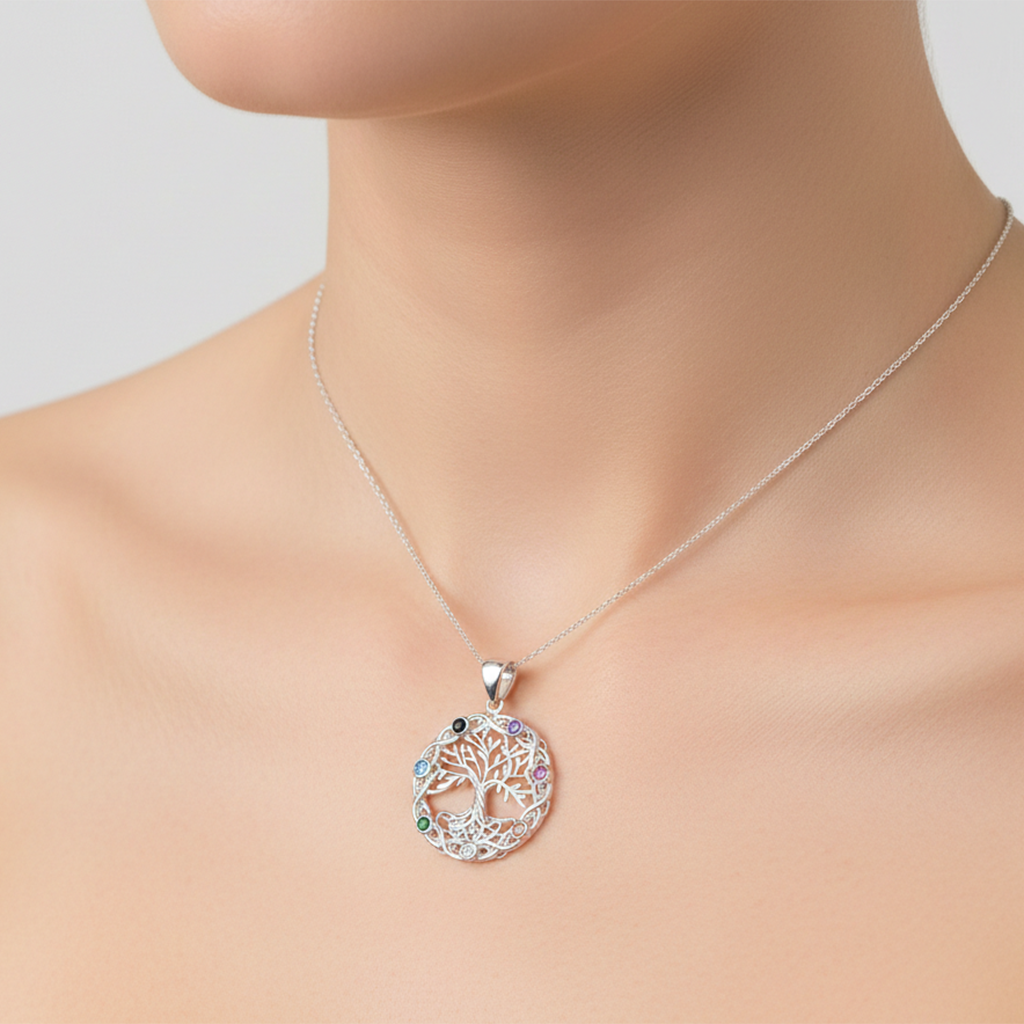 Dije Árbol de la Vida con Circonias Multicolor de 2.6cm Plata .925