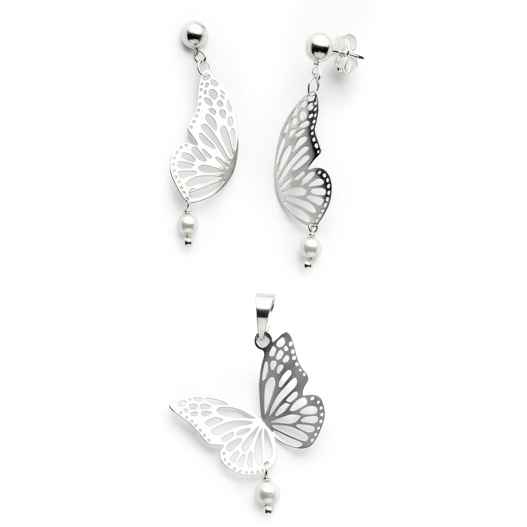 SET MARIPOSA PLATA .925