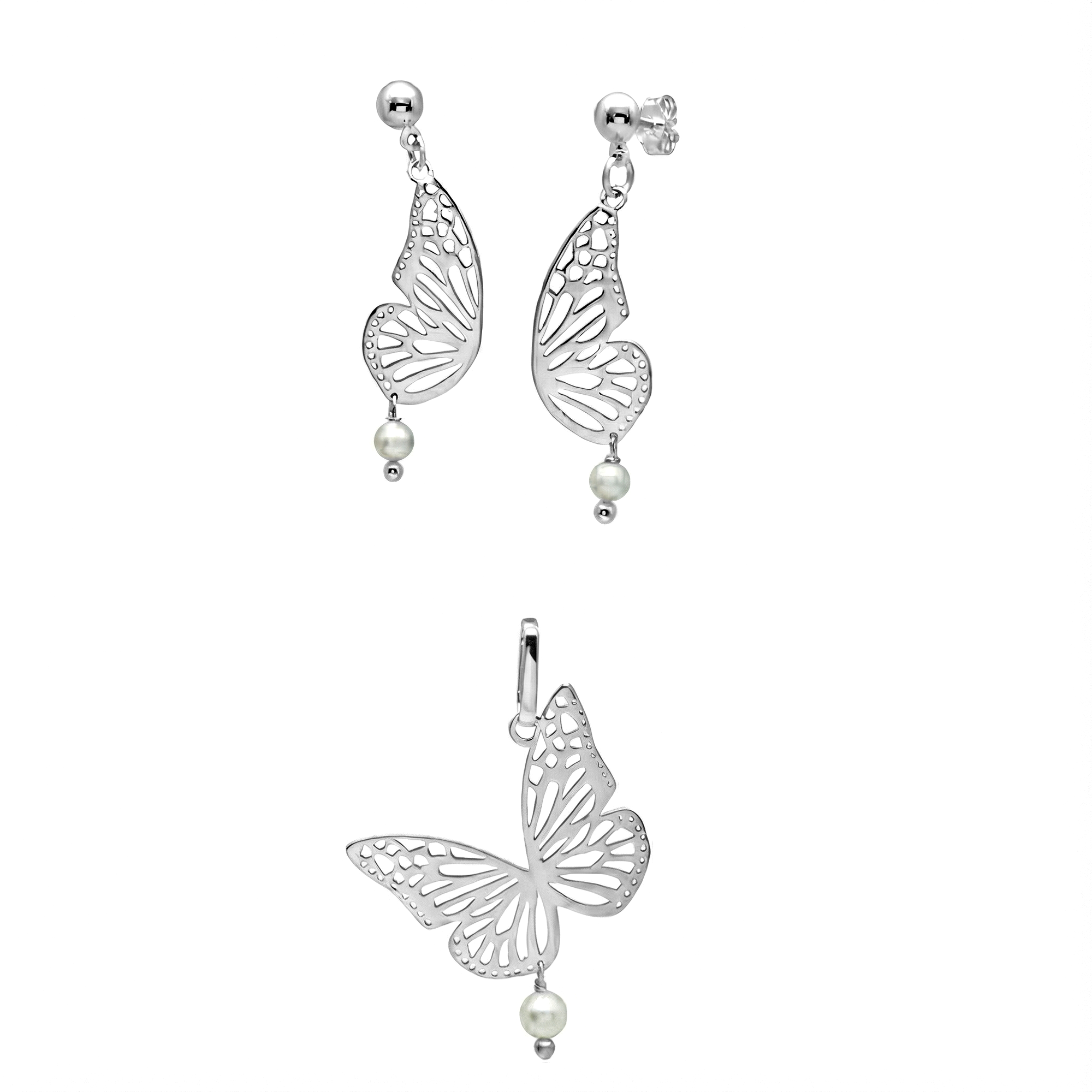 Juego Mariposa Grande Calada Lisa Plata .925