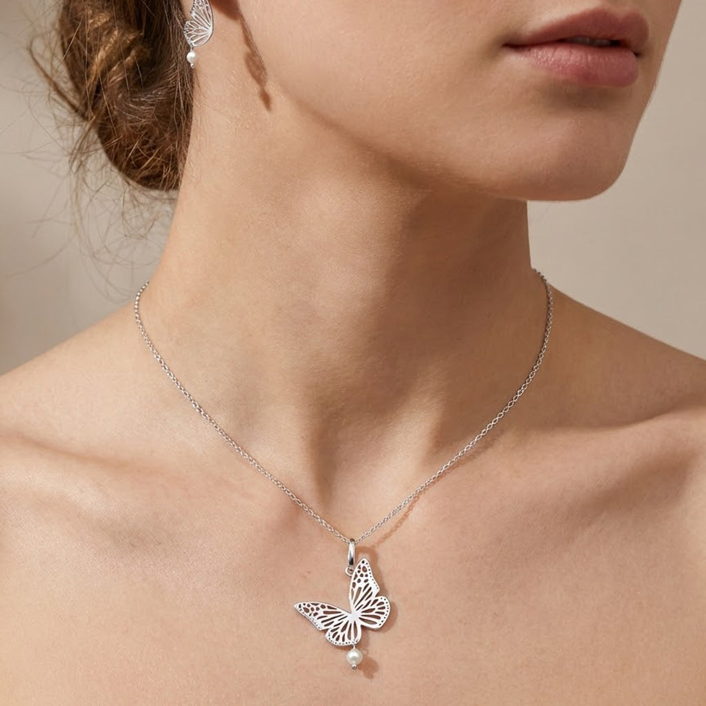 Juego Mariposa Grande Calada Lisa Plata .925