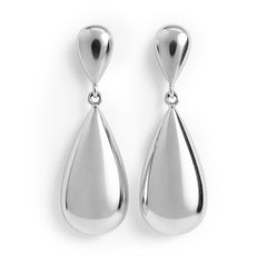 Arete Mediano Gota Bombeada Lisa Hecha a Mano Plata .925