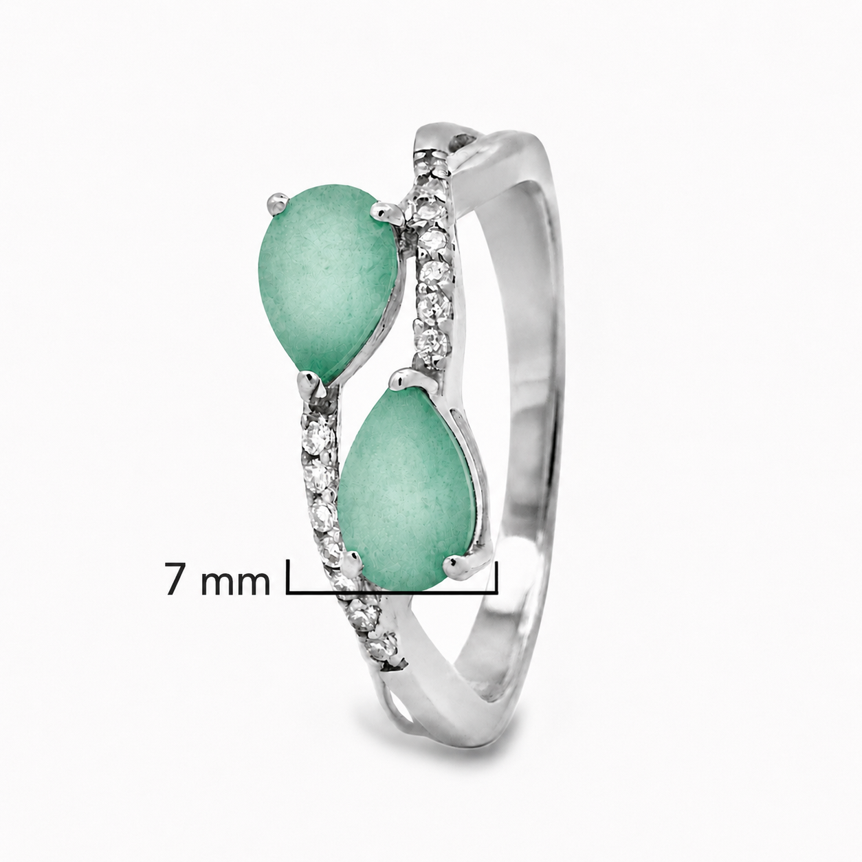 Anillo Piedra Preciosa Esmeraldas Enlazadas con Circonias, Plata .925 con Baño de Rodio
