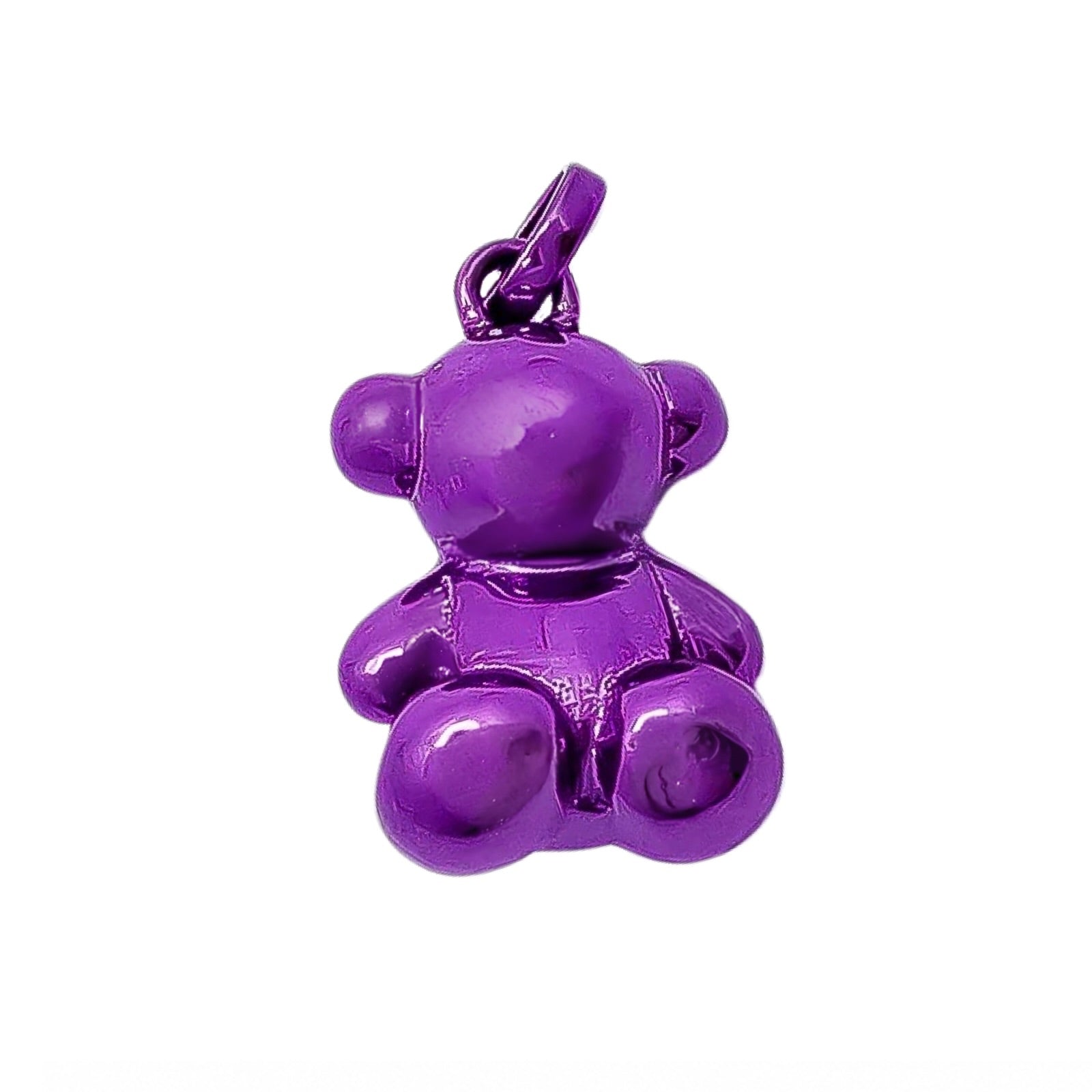 Dije Oso 1.1 Bombeado Macizo Bañado en Esmalte Morado , Plata 925