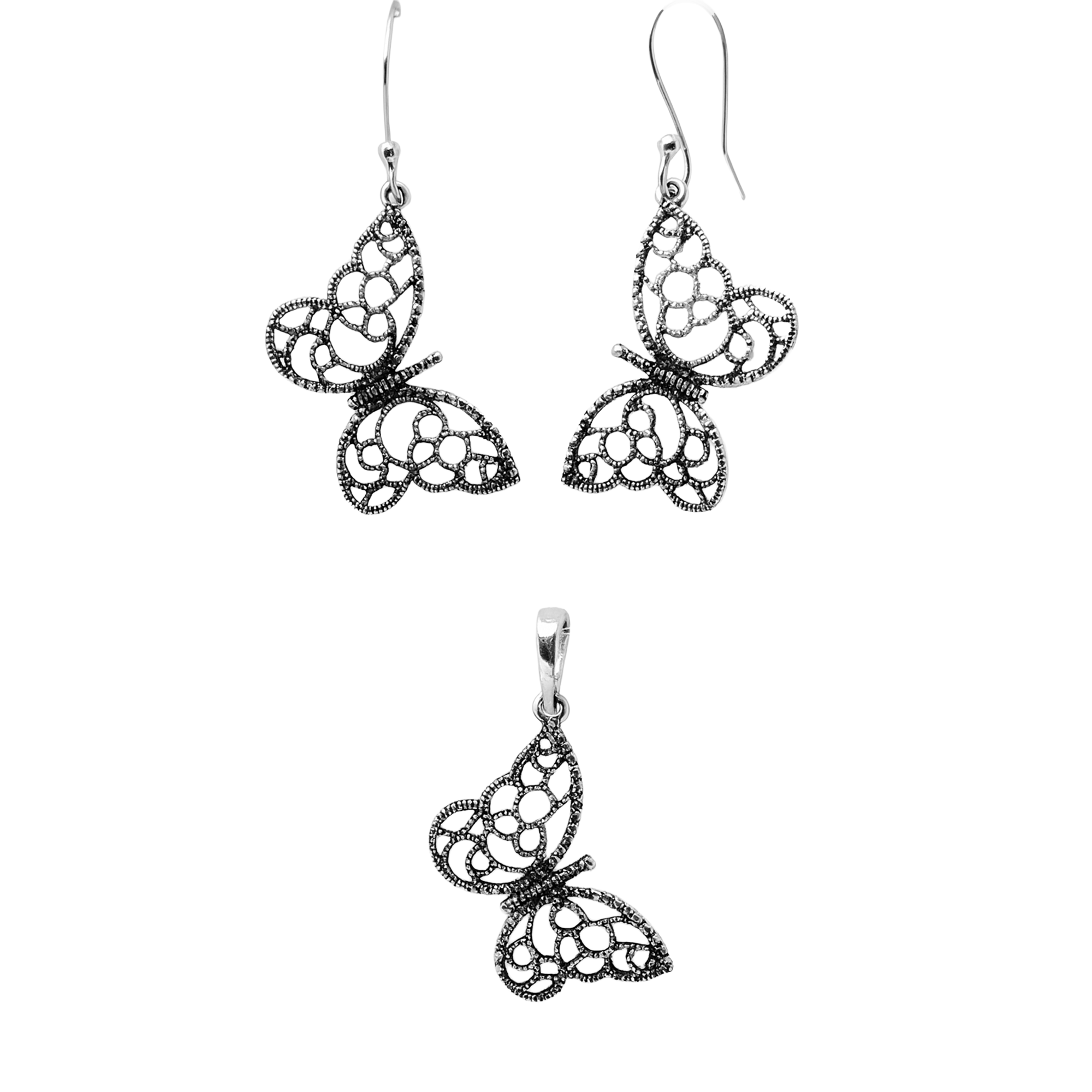 Juego Mariposa Grande Marquesita Plata .925