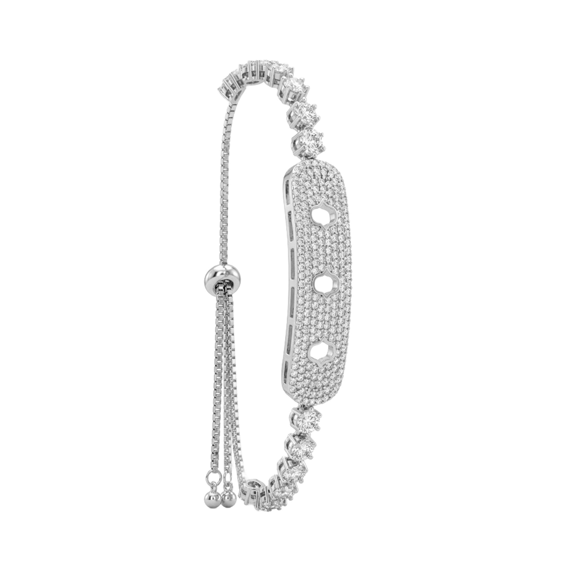 Pulsera Ajustable con Placa y Micro Circonias Plata .925 con Rodio