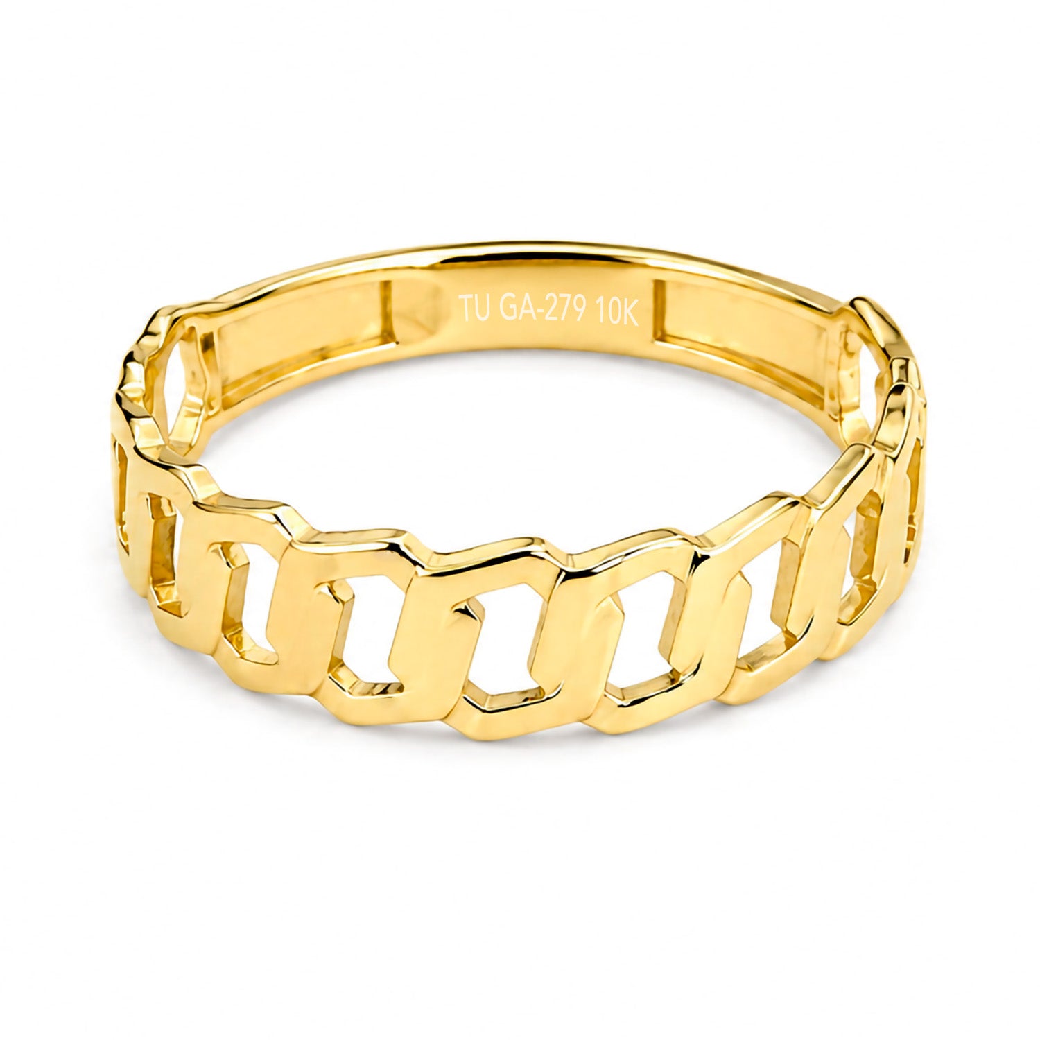 Anillo Eslabones Hexágonos Liso Oro 10K