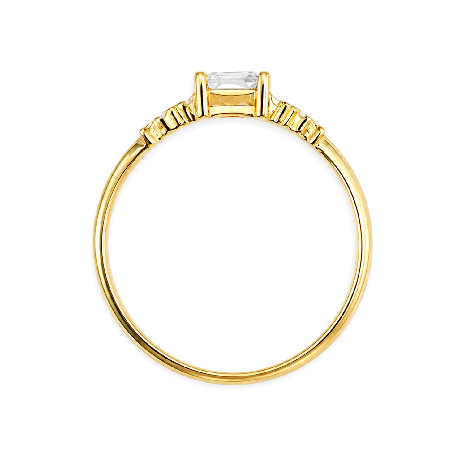 Anillo Solitario con Circonia Rectangular y Micro Circonias Oro 10K