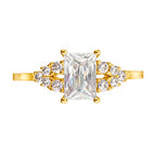 Anillo Solitario con Circonia Rectangular y Micro Circonias Oro 10K