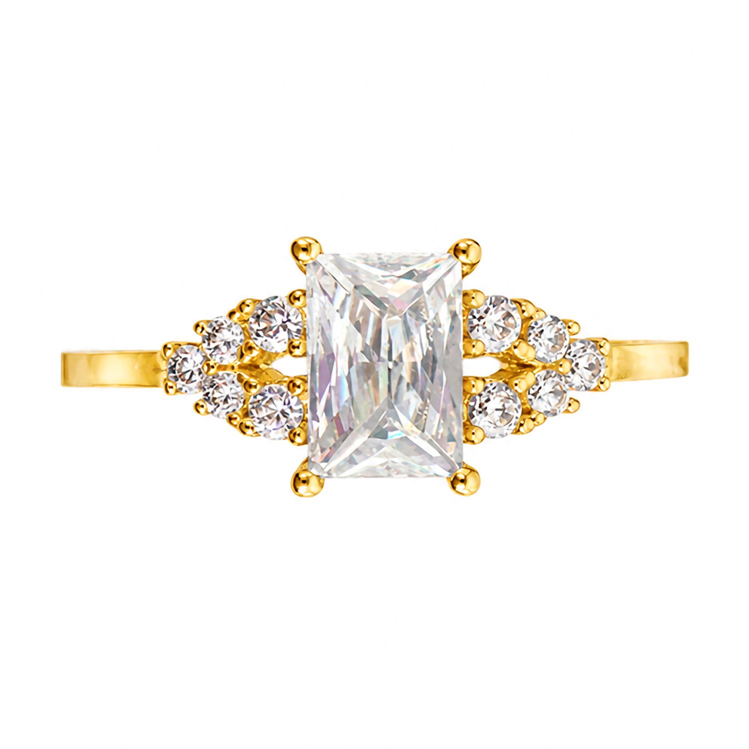 Anillo Solitario con Circonia Rectangular y Micro Circonias Oro 10K