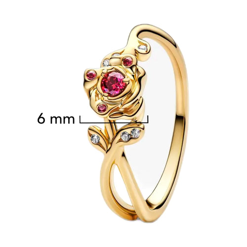 Anillo Pan 1:1 Rosa Bella y Bestia, Plata .925 con Baño de Oro 18k