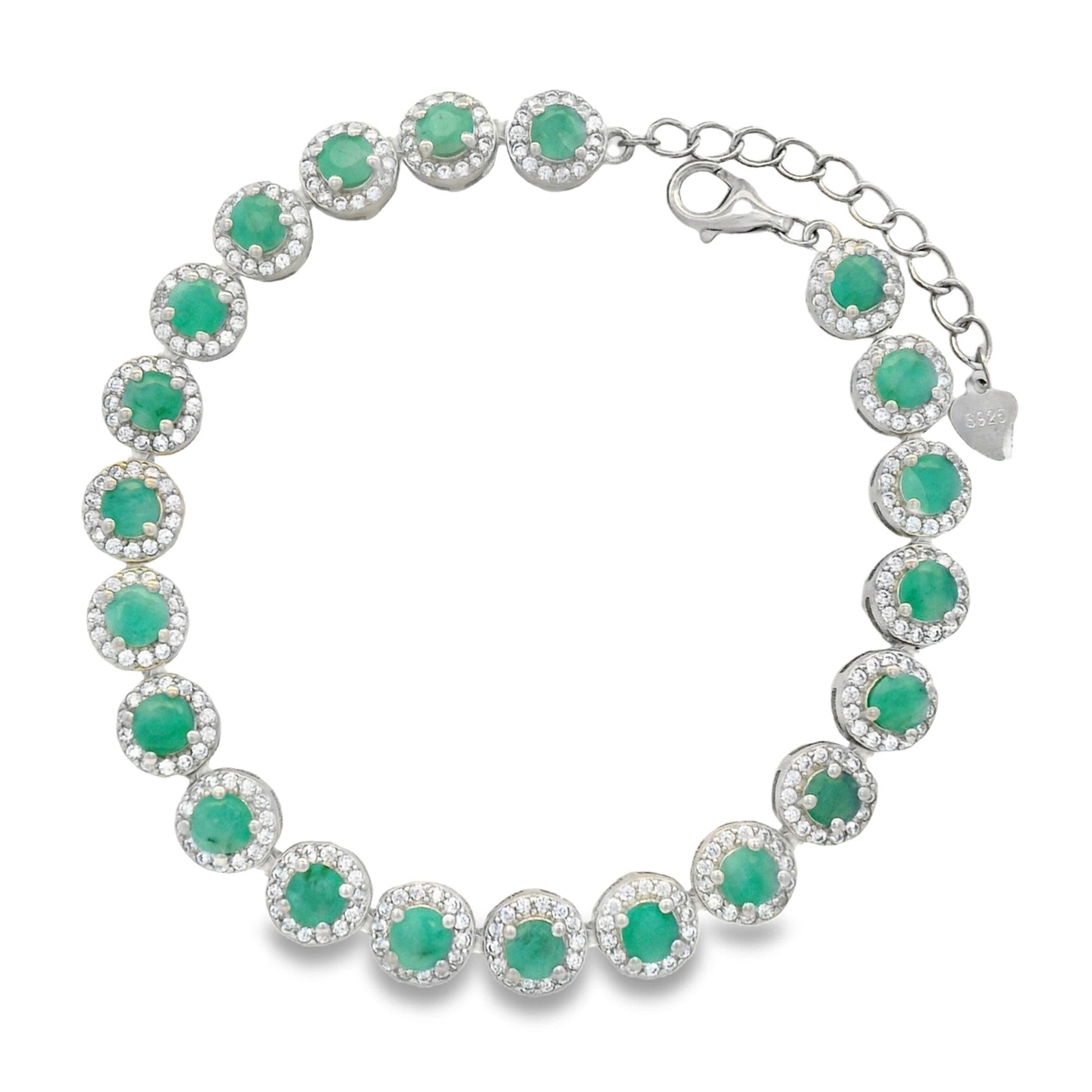 Pulsera Piedras Preciosas Círculos de Esmeralda con Circonias Plata .925 con Extensión con Baño de Rodio