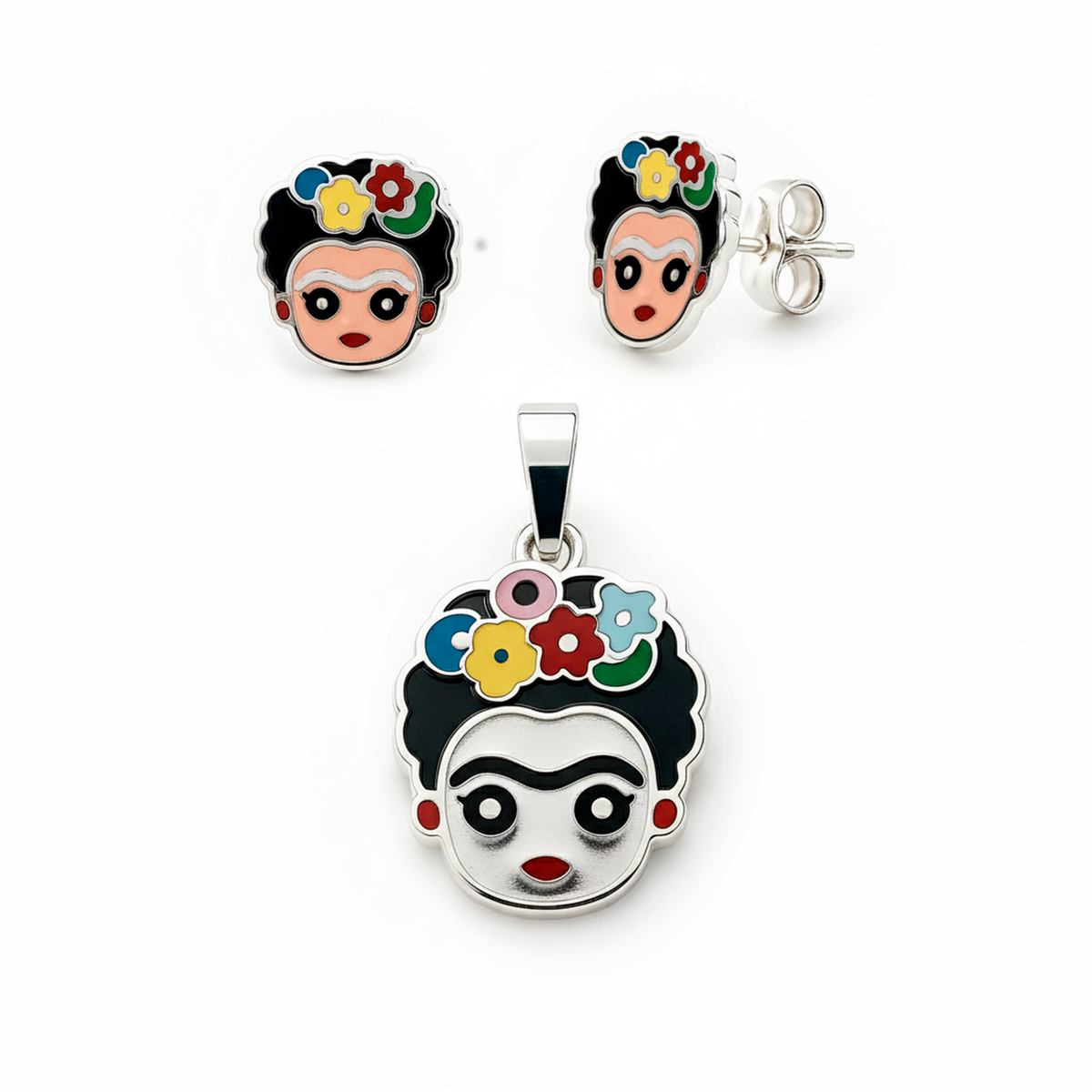 Juego Frida Kahlo con Esmalte Plata .925
