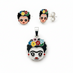 Juego Frida Kahlo con Esmalte Plata .925