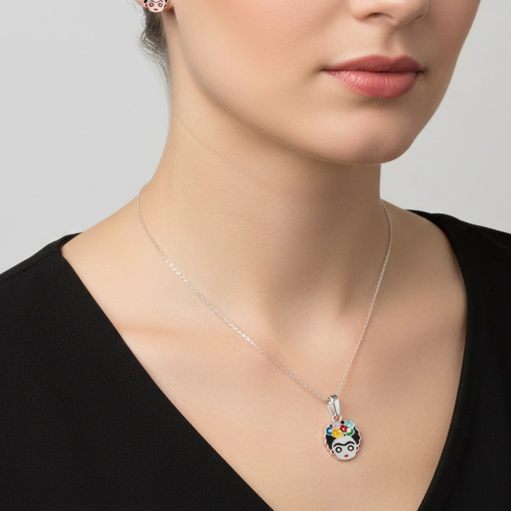 Juego Frida Kahlo con Esmalte Plata .925