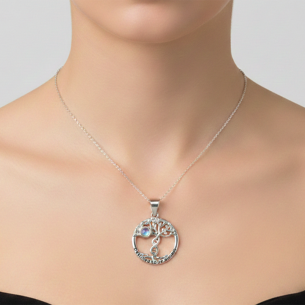 Dije Árbol de la Vida con Piedra Luna Plata .925
