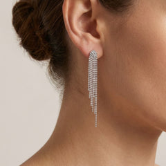 Arete Largo con Cadena Bolitas Diamantadas Hecho a Mano Plata .925