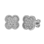 Arete Broquel Flor Mediano 9mm Inspirado Van C con Circonias Plata .925