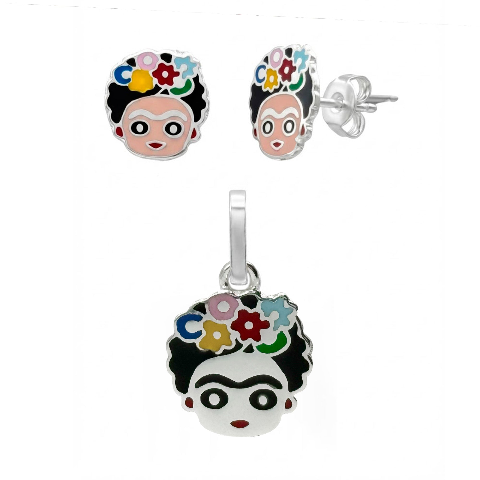 Juego Frida Kahlo con Esmalte Plata .925