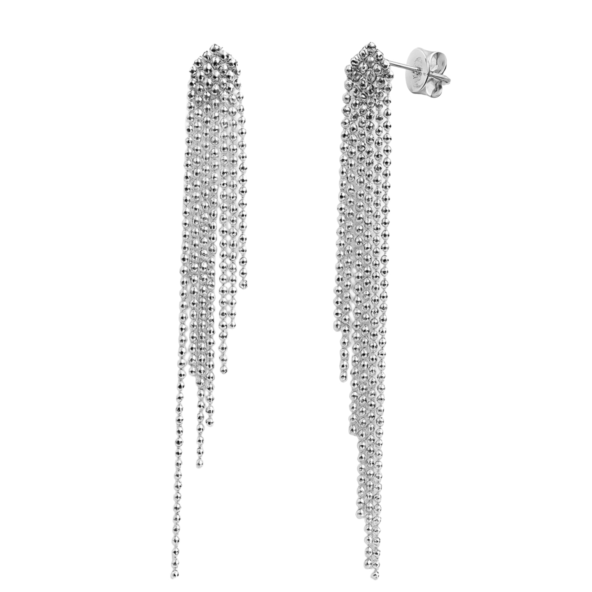 Arete Largo con Cadena Bolitas Diamantadas Hecho a Mano Plata .925