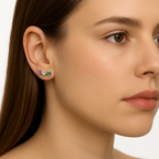 Arete Broquel Triple Corazón Multicirconias Plata .925 con Baño de Rodio