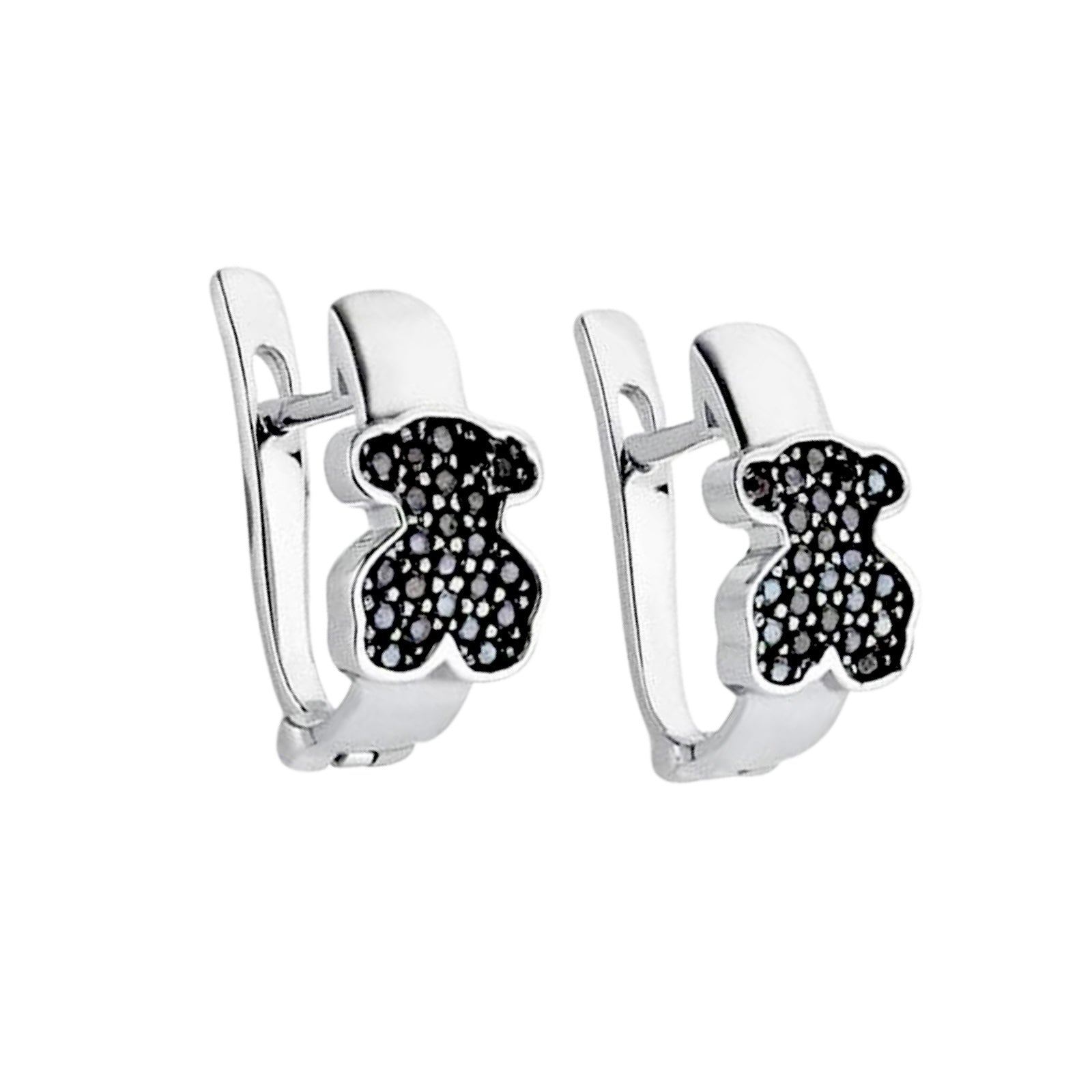Arracada Huggies Inspirado Osos 1:1 Circonia Negra Plata .925
