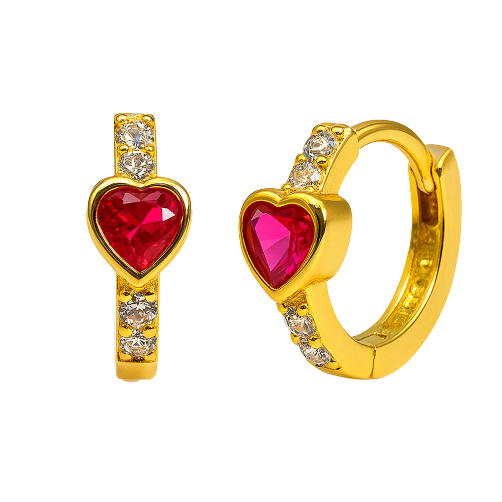 Huggies Circonia Corazon Rosa con Micro Circonias Plata .925 con Baño de Oro