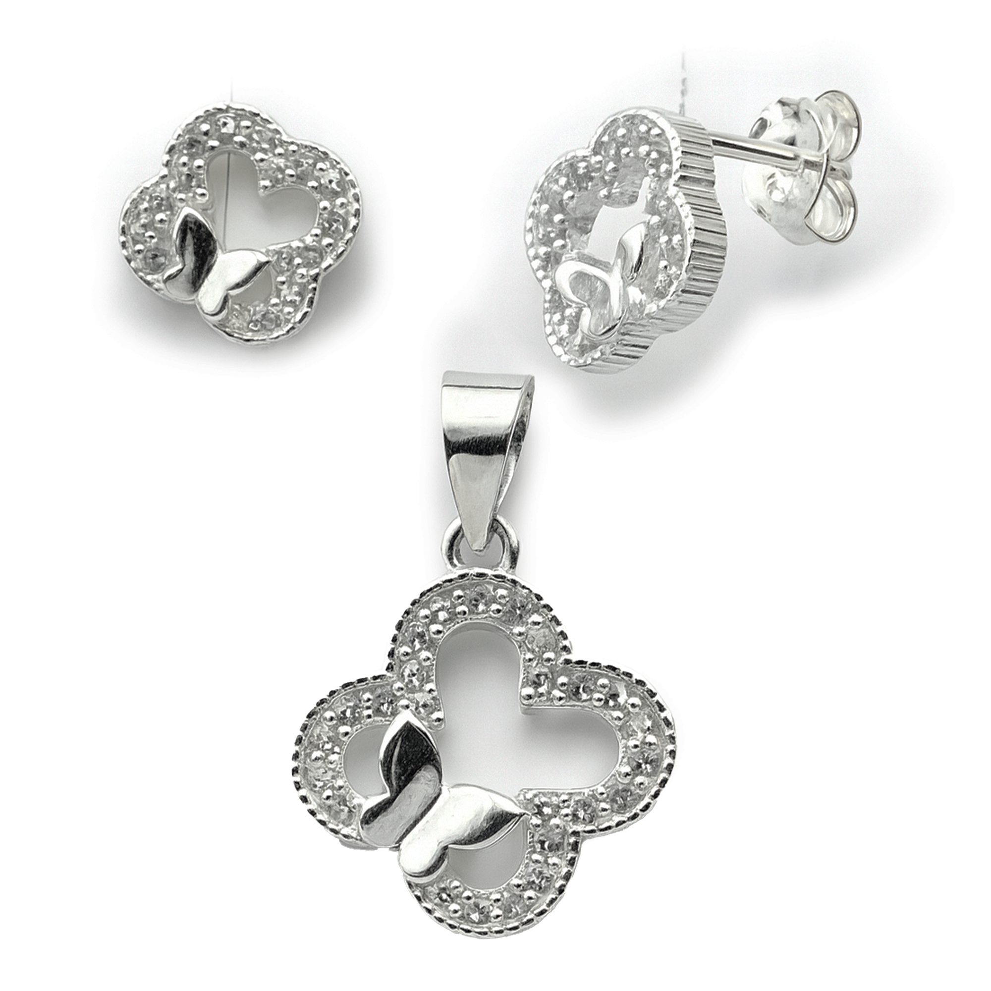 Juego Inspirado Van C Micro Circonias con Mariposa Lisa Plata .925