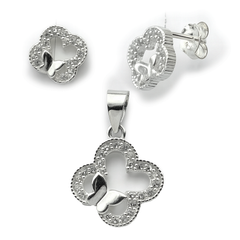 Juego Inspirado Van C Micro Circonias con Mariposa Lisa Plata .925