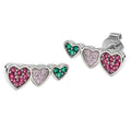 Arete Broquel Triple Corazón Multicirconias Plata .925 con Baño de Rodio