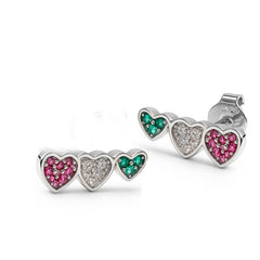 Broquel Triple Corazón Multicirconias Plata .925 con Rodio
