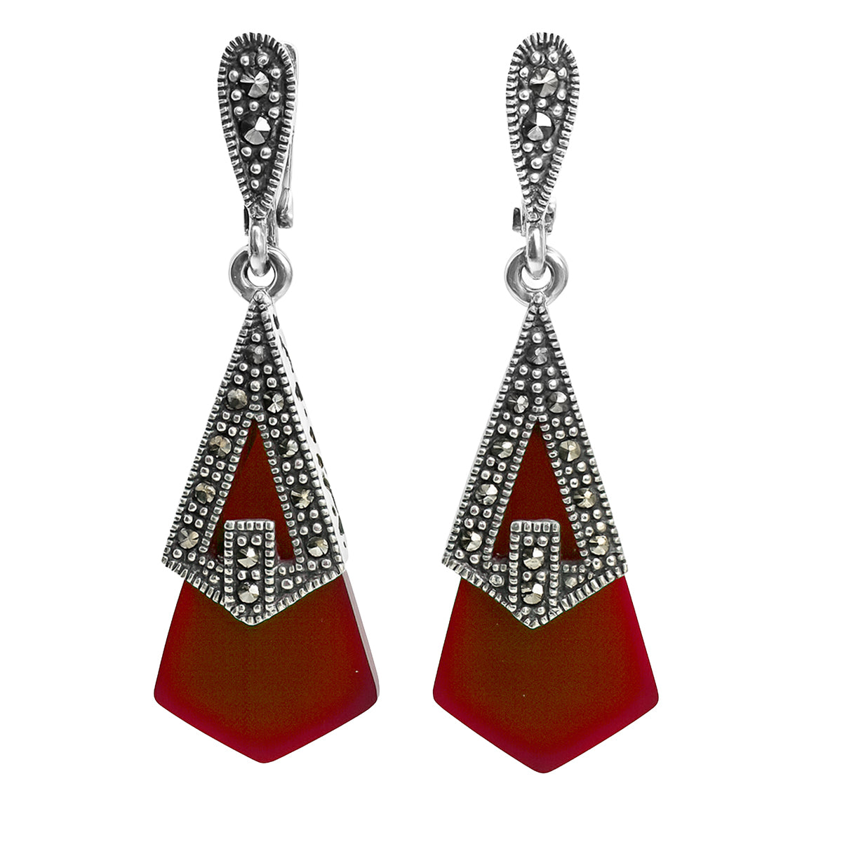 Arete Largo Marquesita con Piedra Ágata Plata .925