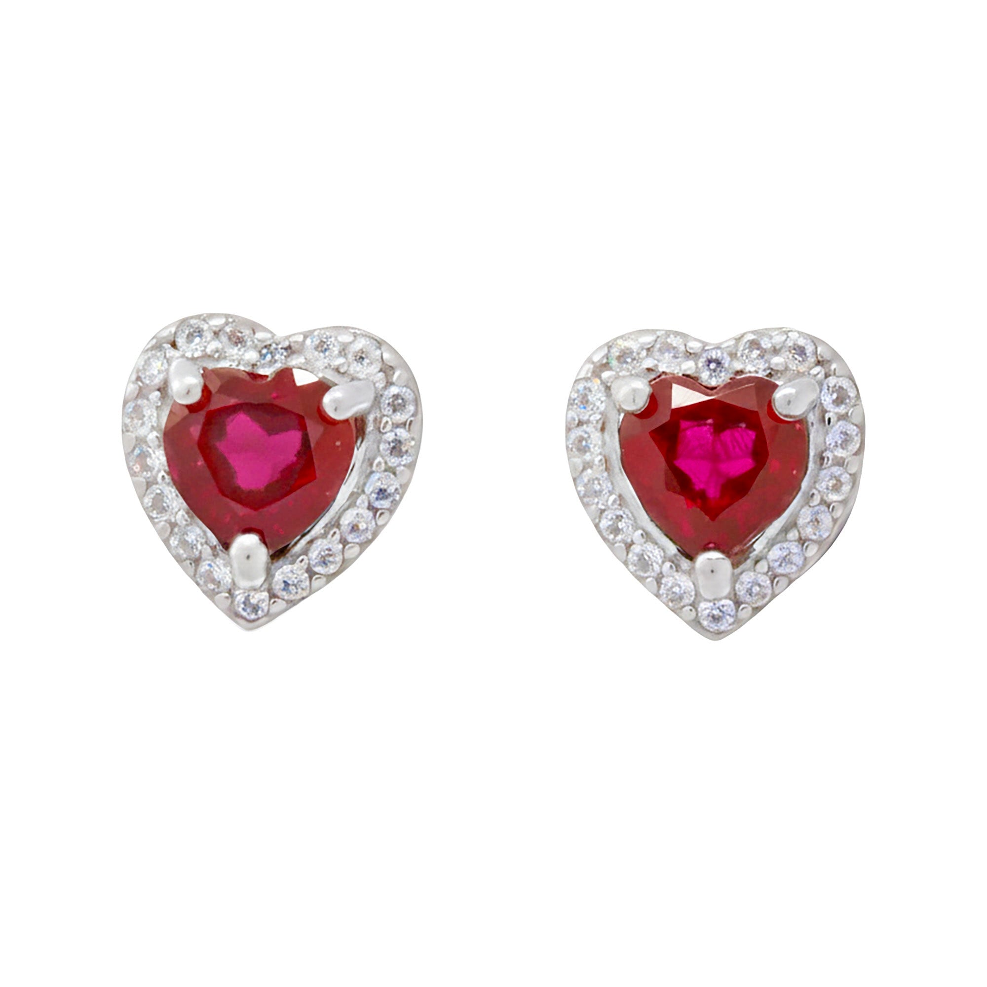 Arete Piedra Preciosa Corazón de Rubí Plata .925 con Baño de Rodio