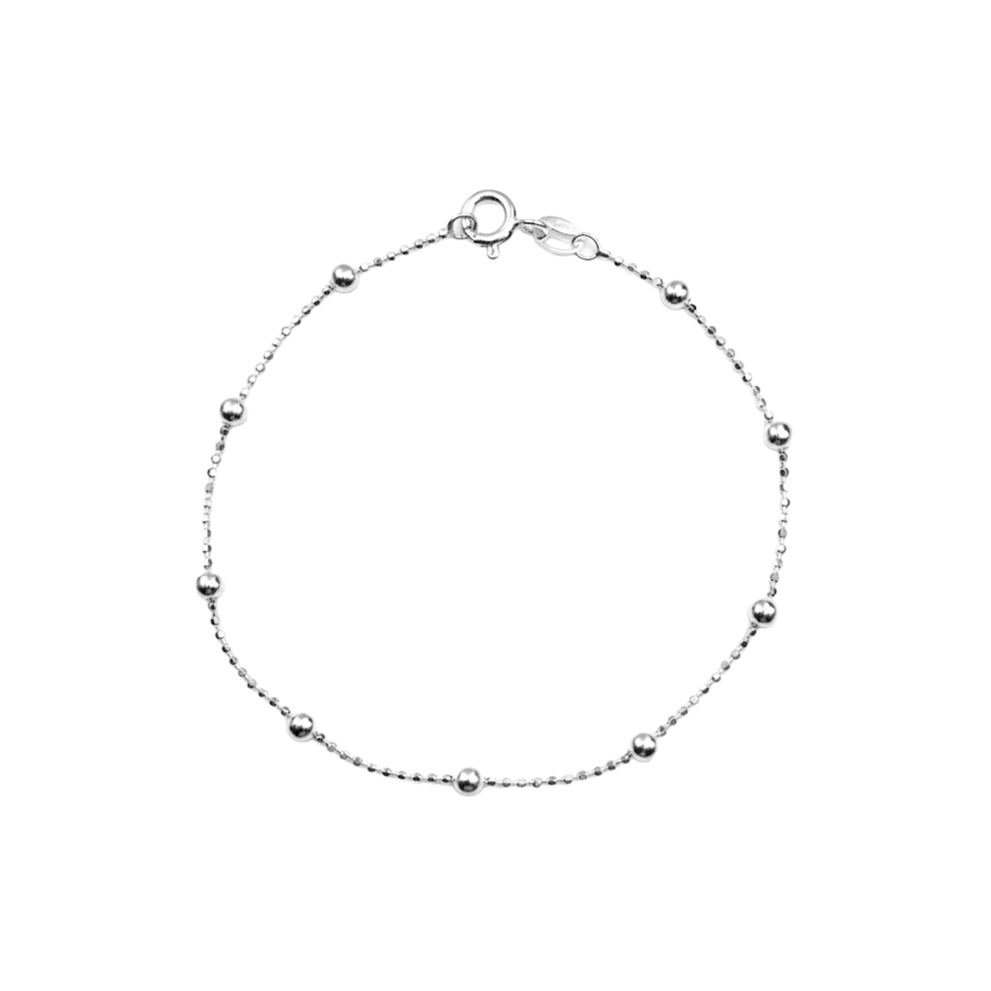 Pulsera Bolitas Lisas con Cadena de Bolitas Diamantadas Plata .925