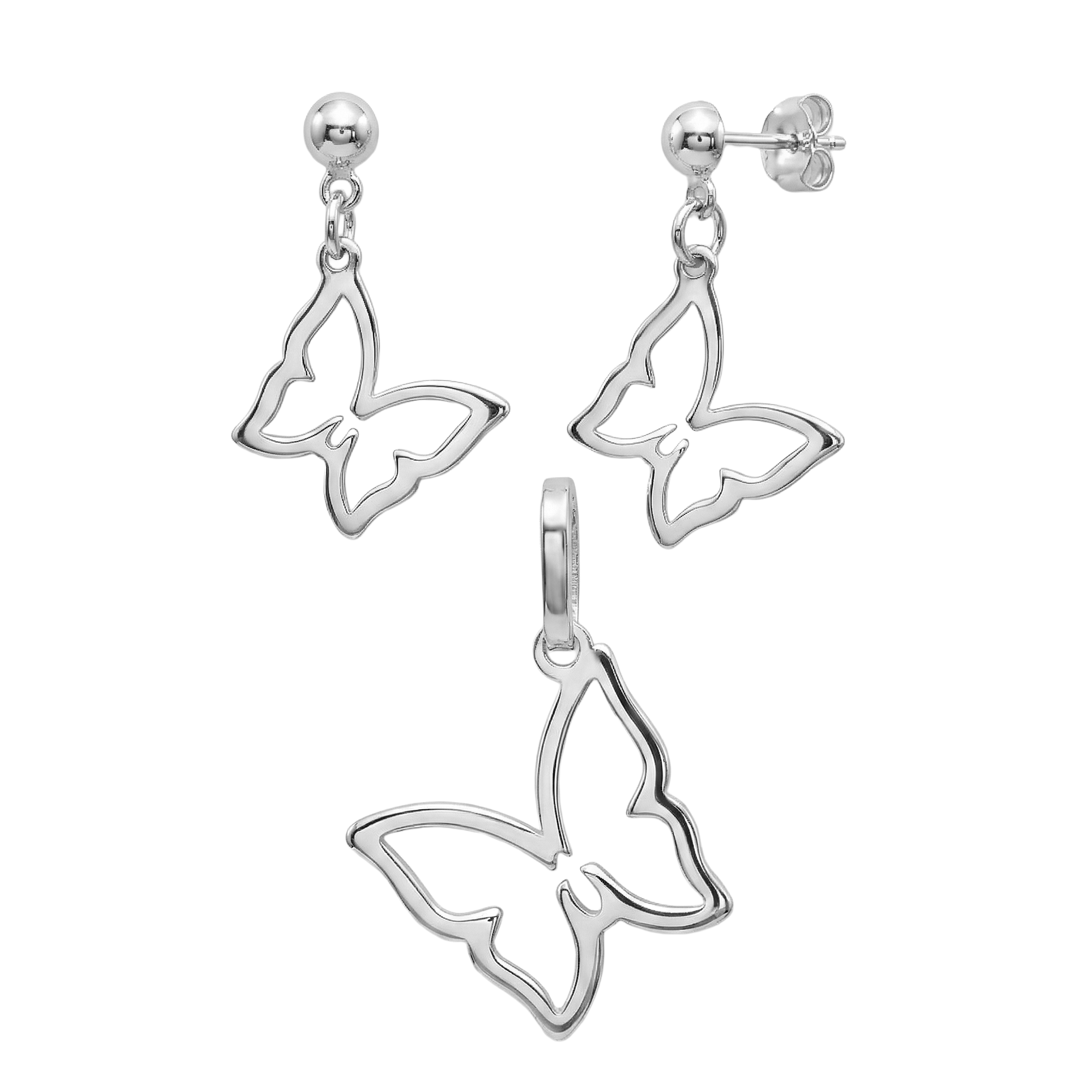 Juego Silueta de Mariposa Lisa Plata .925