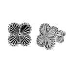 Broquel Flor Grande 1.4cm, Van C Diamantado Plata .925 con Baño de Rodio