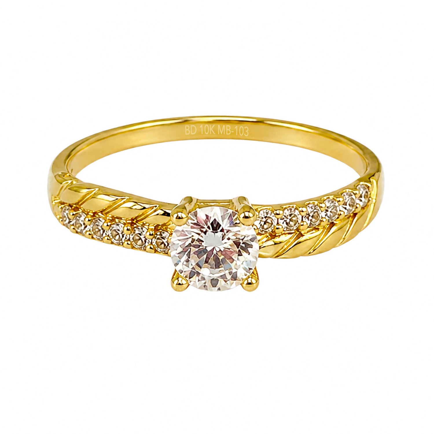 Anillo Solitario con Linea Cruzada de Micro Circonias Oro 10K