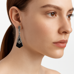 Arete Largo Marquesita con Piedra Ágata Plata .925