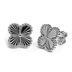 Broquel Flor Grande Inspirado Van C Diamantado Plata .925 con Rodio